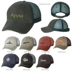 Frayed Herringbone Unstructured Cotton/Mesh Baseball Cap