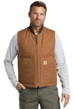 Carhartt ® Duck Vest -Gildan T-Shirts Shop ctv01 carharttbrown model front 102018