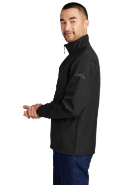 Eddie Bauer® Shaded Crosshatch Soft Shell Jacket - Men -Gildan T-Shirts Shop eb532 black model side copy