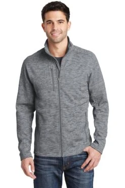 Port Authority® Digi Stripe Fleece Full-Zip Jacket -Gildan T-Shirts Shop f231 grey model front