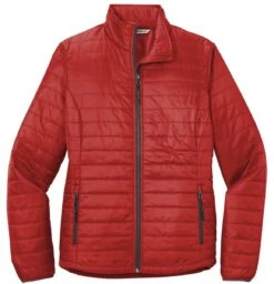 Port Authority® Packable Puffy Jacket - Women -Gildan T-Shirts Shop l850 fireredgraphite flat front 1