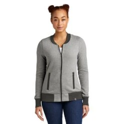 New Era® French Terry Full-Zip Baseball Jacket - Women -Gildan T-Shirts Shop lnea503 lightgraphitetwistgraphite model front