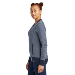 New Era® French Terry Full-Zip Baseball Jacket - Women -Gildan T-Shirts Shop lnea503 truenavytwisttruenavy model side