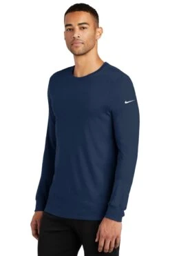 Nike Dri-FIT Cotton/Poly Long Sleeve Tee -Gildan T-Shirts Shop nkbq5230 collegenavy model 3q 012019