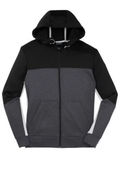 Sport-Tek® Tech Fleece Colorblock Full-Zip Hooded Jacket - Unisex 20 Sport-Tek® Tech Fleece Colorblock Full-Zip Hooded Jacket - Unisex -Gildan T-Shirts Shop st245 blackgraphitehthwhite flat front copy 1