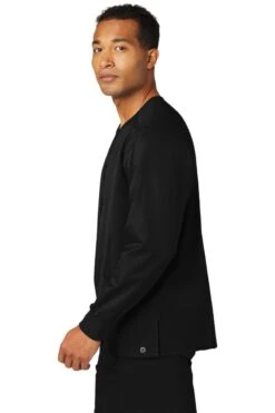 WonderWink® Unisex WorkFlex™ Snap-Front Scrub Jacket -Gildan T-Shirts Shop ww3080 black model side