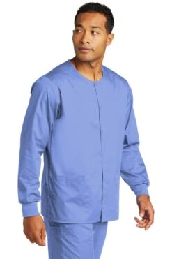 WonderWink® Unisex WorkFlex™ Snap-Front Scrub Jacket -Gildan T-Shirts Shop ww3080 ceil model 3q