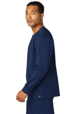 WonderWink® Unisex WorkFlex™ Snap-Front Scrub Jacket -Gildan T-Shirts Shop ww3080 navy model side