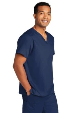 WonderWink® Unisex WorkFlex Chest Pocket V-Neck Scrub Top 31 WonderWink® Unisex WorkFlex Chest Pocket V-Neck Scrub Top -Gildan T-Shirts Shop ww3160 navy model 3q